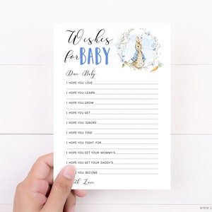 Wishes For Baby Template, Peter Rabbit Baby Boy, Wishes For Baby Printable, Well Wishes Baby Card | Baby Shower Game Edit Corjl - BS16