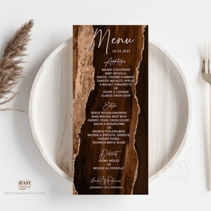 Birthday Menu Template, Shades of Melanin, Editable Menu Printable, Wedding Table Menu Card, Shades of Brown 4x9 Menu Template Corjl AP33