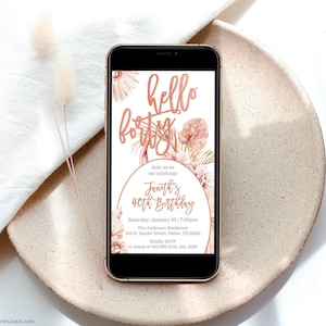 Electronic 40th Birthday Invite | Editable Pampas Grass Birthday Party Invitation Bohemian | 40th Boho Birthday Invite Template Corjl AP1