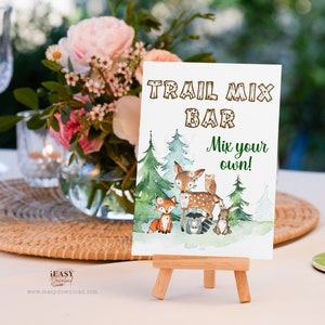 Woodland Trail Mix Bar Sign, Deer, Fox, Greenery Woodland Animal forest for Girl, Mix Your Own Sign, Trail Mix Station Sign Instant Download