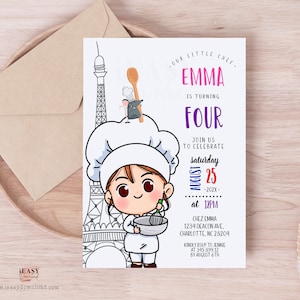 Editable Cooking Birthday 4th Birthday Little Chef Birthday Invitation, Ratatouille Birthday Invitation Cook Baking Party Invite Corjl KP37