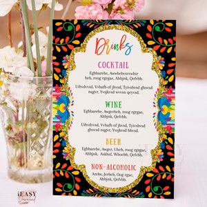 Drink Menu Template 8x10, Birthday Fiesta Theme Party Mexican Flowers, Spanish Drinks Menu Sign, Editable Menu Cards, Drink Menu Flyer AP4