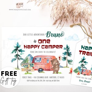 Bear Happy Camper First Birthday Invitation: Camping Party (Digital Template)