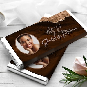 Editable 25 Shades of Melanin Chocolate Bar Wrapper 25th Birthday Shades of Brown Party Favor Gift Template Printable Template Corjl AP33