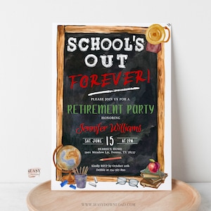 Teacher Retirement Party Invitation, School&#39;s Out Forever Party Celebration Invitation, Principal Surprise Retirement Invite Editable AP14