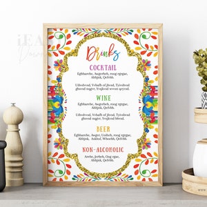 Fiesta Drinks Menu Sign, Drink Menu Template Birthday Fiesta Theme Party Mexican Flowers, Editable Menu Cards, Drink Menu Flyer, 8x10 - AP4