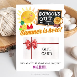 Editable Gift Card Holder Teacher Schools out tags Summer is here, Thank You Gift Card Holder, End of the year, Teacher Appreciation Week