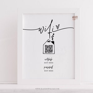 Minimalist WiFi Sign: QR Code, Editable Template (Corjl)