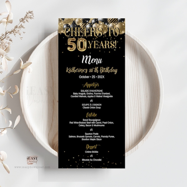 50 Birthday Menu - Etsy