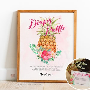 Diaper Raffle Game Sign Tropical Pineapple Baby Shower Diaper Raffle Sign and Cards Diaper Raffle Tickets Instant Download SOLD AS IS