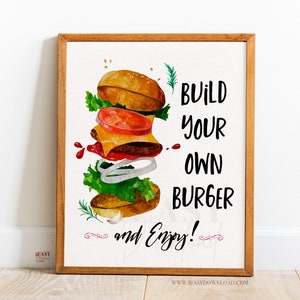 Build Your Own Burger, Burger Bar Sign, Baby Q Party Sign, Burger Sign, Summer Party Burger Station Sign, Grab a Buger Instant Download SP2