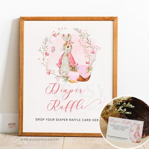 Windel Raffle Spiel Zeichen Peter Rabbit Mädchen-Baby-Dusche-Spiel druckbare Zeichen und Ticket, Windel Raffle Karten Sofortiger Download VERKAUFT WIE IST - BS15