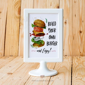 Build Your Own Burger, Burger Bar Sign, Summer Party Burger Station Sign, BBQ 4th of July Party Decor, Grab a Burger Instant Download SP2