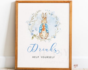 Printable Drinks Sign Baby Shower Sign Peter Rabbit Boy Baby Shower A little bunny is on the way Help Yourself Sign Download SOLD AS IS BS16