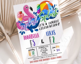 Beach Ball Double Birthday Invitation Splish Splash Party Printable