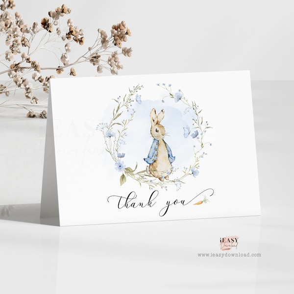 Printable Thank You Card Peter Rabbit baby shower Boy, Thank you note card, A little bunny is on the way, SOLD AS IS, Instant Download BS16