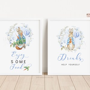 Zestaw stacji Enjoy Some Food Sign i Drinks, Peter Rabbit Boy, Some Bunny is One, Bunny Boy 1st Birthday Instant Download, SPRZEDAWANE W TAKIM STANIE, KP34