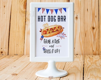 Hot Dog Bar Sign: Independence Day BBQ, Food Station Printable (Digital Download)