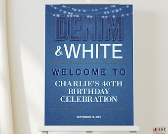 Denim Birthday Welcome Sign Template: Blue Jeans Party (Editable)