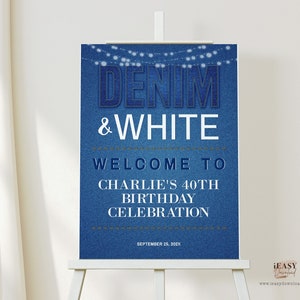 Denim Blue Jeans Birthday Party Welcome Template, Denim and White Entrance Poster, Blue Jeans Theme, Editable Welcome SignTemplate AP25