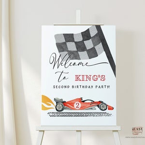 Race Car Birthday Welcome Sign, 2nd Birthday Party Decor for boy, Red Race Car, Welcome Sign TWO FAST Birthday, Digital Template Corjl #KP26