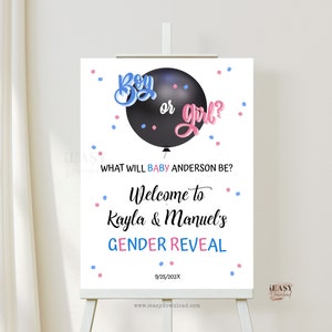 Editable Gender Reveal Welcome Sign: Black Balloon Design (DIY Printable)