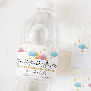 Editable Gender Reveal Water Bottle Labels: Twinkle Star Theme (Digital Download)