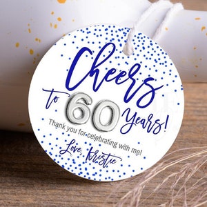 Navy Blue Confetti 60th Birthday Thank You Tag (Editable Template)