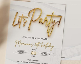 Editable Gold & White Birthday Invitation Template Corjl