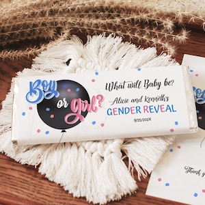 Gender Reveal Chocolate Bar Wrapper: Editable Balloon Design (Digital Download)