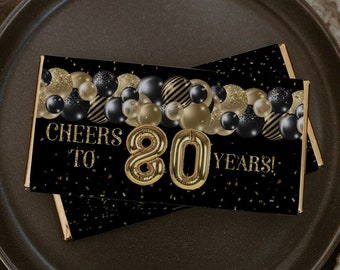 80th Birthday Chocolate Wrapper: Black and Gold Balloons (Digital Download)