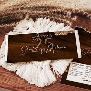 Editable 25 Shades of Melanin Chocolate Bar Wrapper 25th Birthday Shades of Brown Party Favor Gift Template Printable Template Corjl AP33