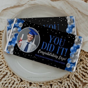 Editable Graduation Chocolate Bar Wrapper: Photo Favor Template (Digital Download)