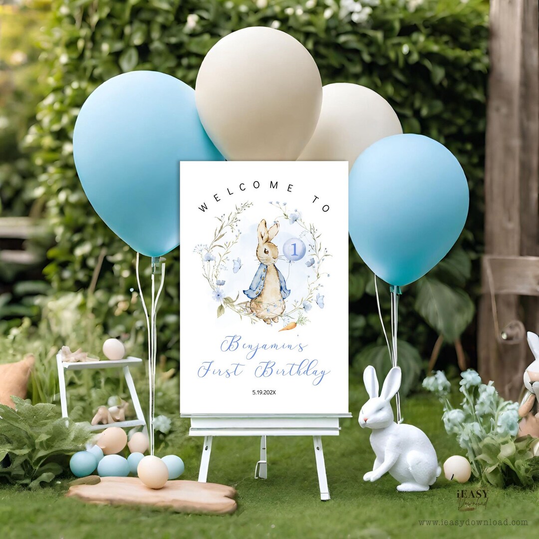 Editable Peter Rabbit Welcome Sign First Birthday for Boy, Bunny With ...