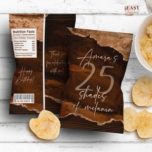 25 Shades of Melanin Chip Bag: Birthday Party Favor (Editable Template)
