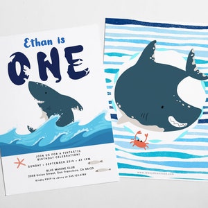 Shark First Birthday Invite Boy, Under the Sea Birthday Invite,  Shark ONE Birthday for Boy Shark Editable Template Instant Download KP15