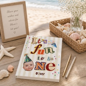 Baby Milestone Memory Keeper First Birthday Guest Book Custom Name Personalized Journal Hardcover Lined Pages Turning One Year Old Celebration Keepsake Gift Birthday Party Guestbook Writing Journal First Year Baby Memory Book Quality