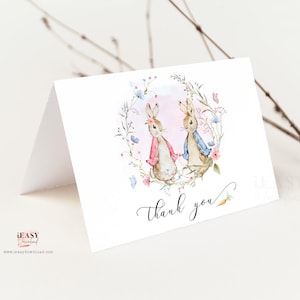 Sofortiger Download gefaltete Dankeskarte Peter Rabbit Babyparty Zwillinge Junge und Mädchen, druckbare danke flache Karte, verkauft wie besehen, BS21