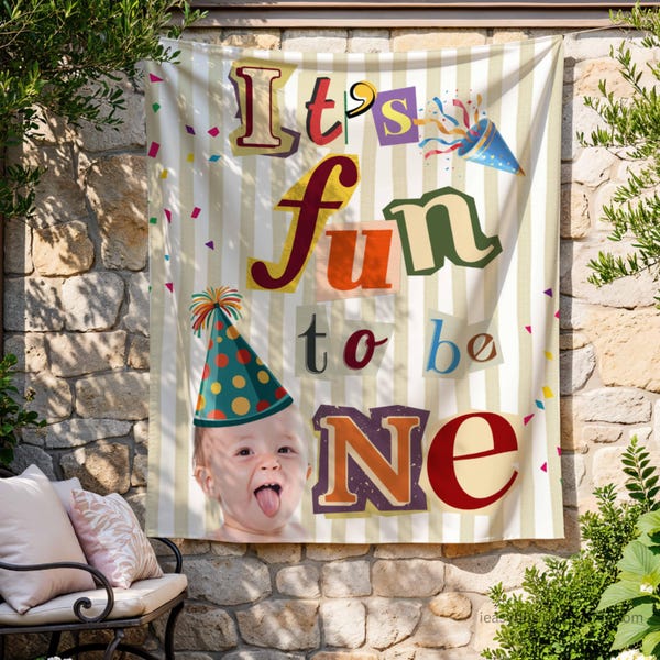It's Fun to be One banner Happy birthday colorful custom name banner personalized backdrop first birthday sign for boy for girl Add Photo