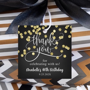 Black and Gold Favor Tag • Editable Adult Birthday Tags • Thank You Gift Tags • For all Ages Instant Download Template Tags with Corjl AP6