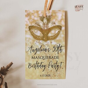 Gold Masquerade Thank You Tags, Gold Masquerade Birthday Party Gift Tags, Gold Mask Themed Thank You Favor Tags EDITABLE Template AP3