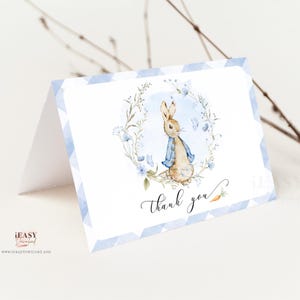 Druckbare Dankeskarte Peter Rabbit Baby Shower Boy, Dankeschön Karte, Ein kleiner Hase ist unterwegs, verkauft wie besehen, Instant Download BS16
