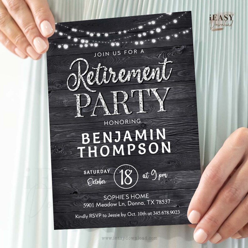 Editable Retirement Party Invitation: String Lights, Wood (digital ...