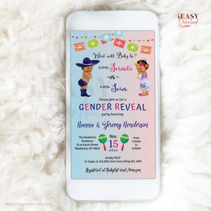 EDITABLE Señor or Señorita Gender Reveal Shower Evite | Gender Reveal Invitation Mexican Themed | Spanish Gender Reveal Fiesta Template GRF1