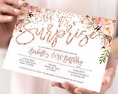 Floral Rose Gold Surprise Birthday Invitation Template Corjl
