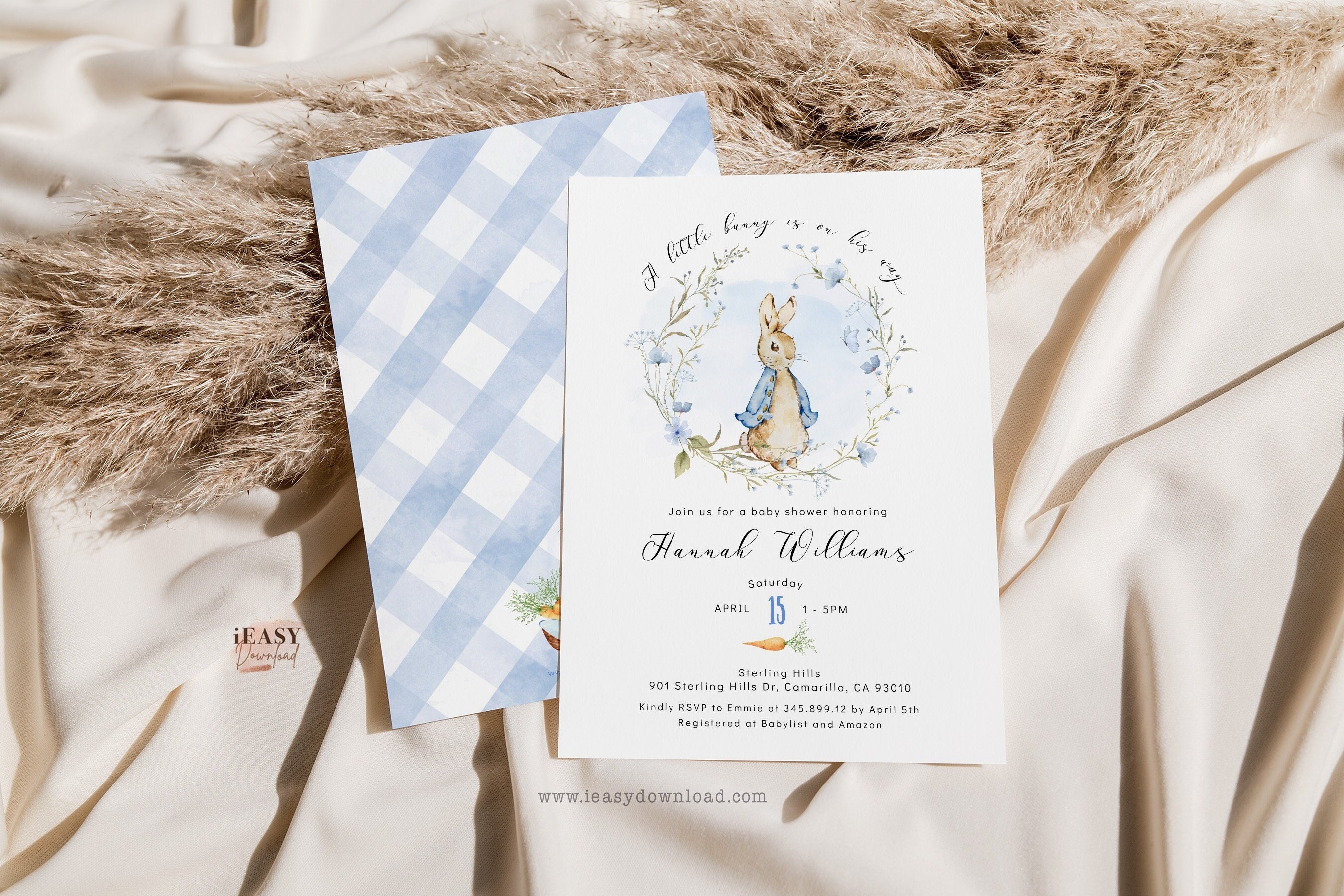 Blue Peter Rabbit Baby Shower Invitation