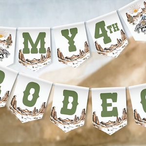 Cowboy 4th Birthday Banner: Western Rodeo Party Decoration (Editable, Printable)