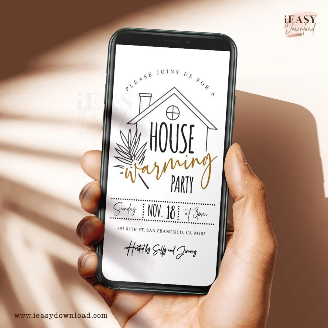 Minimalist Housewarming Invitation Black and Gold Template Digital ...