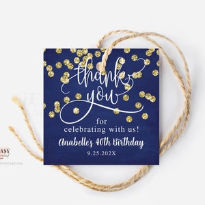 Navy Blue and Gold Favor Tag: Birthday Thank You (Instant Download)