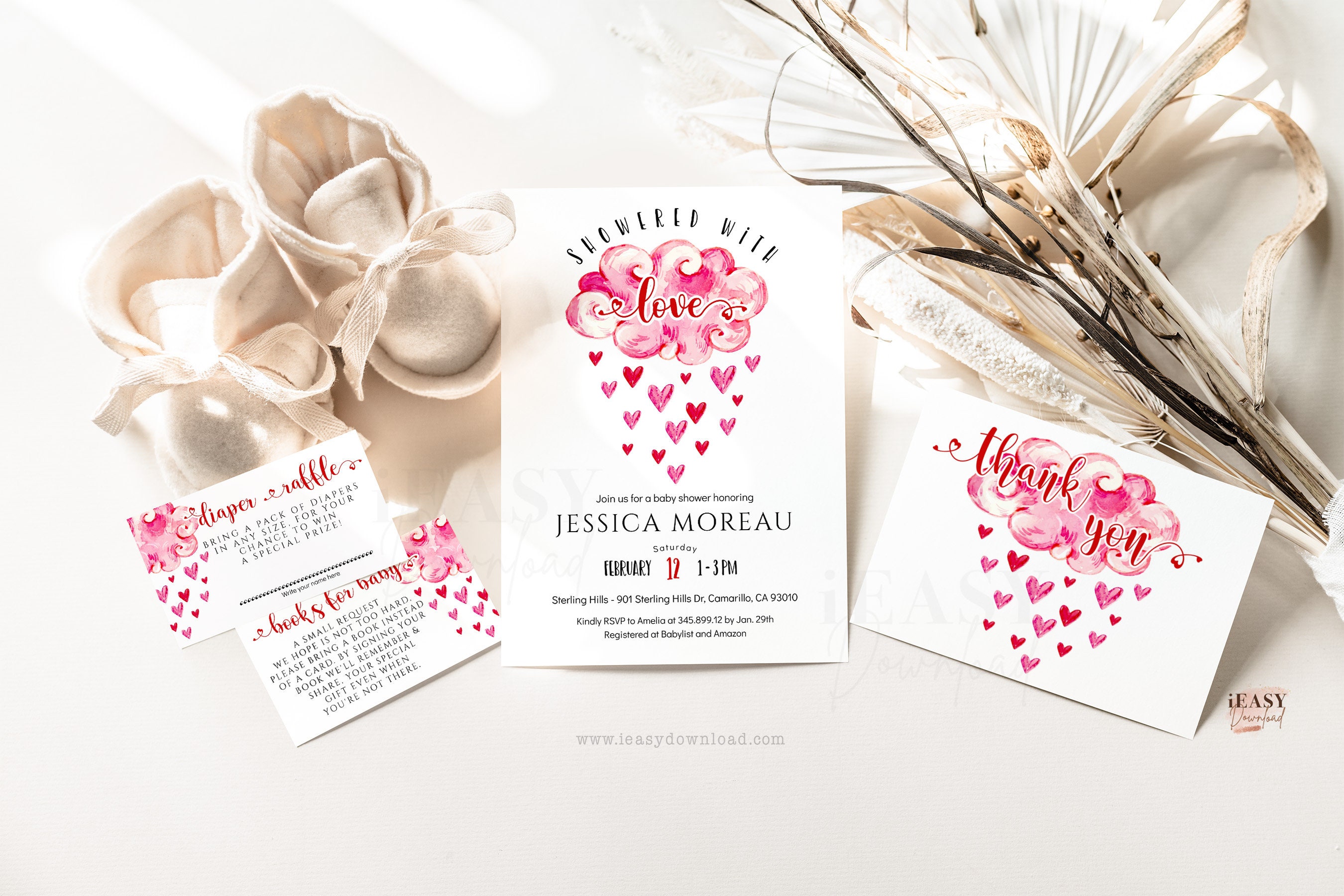 Editable Showered With Love Baby Shower Invitation Valentines Day Theme Invitation Shower With Love Cloud Hearts Instant Download Corjl Etsy